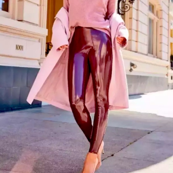 Spanx Ruby Faux Patent Leather Leggings, Womens Size Large - Picture 1 of 12